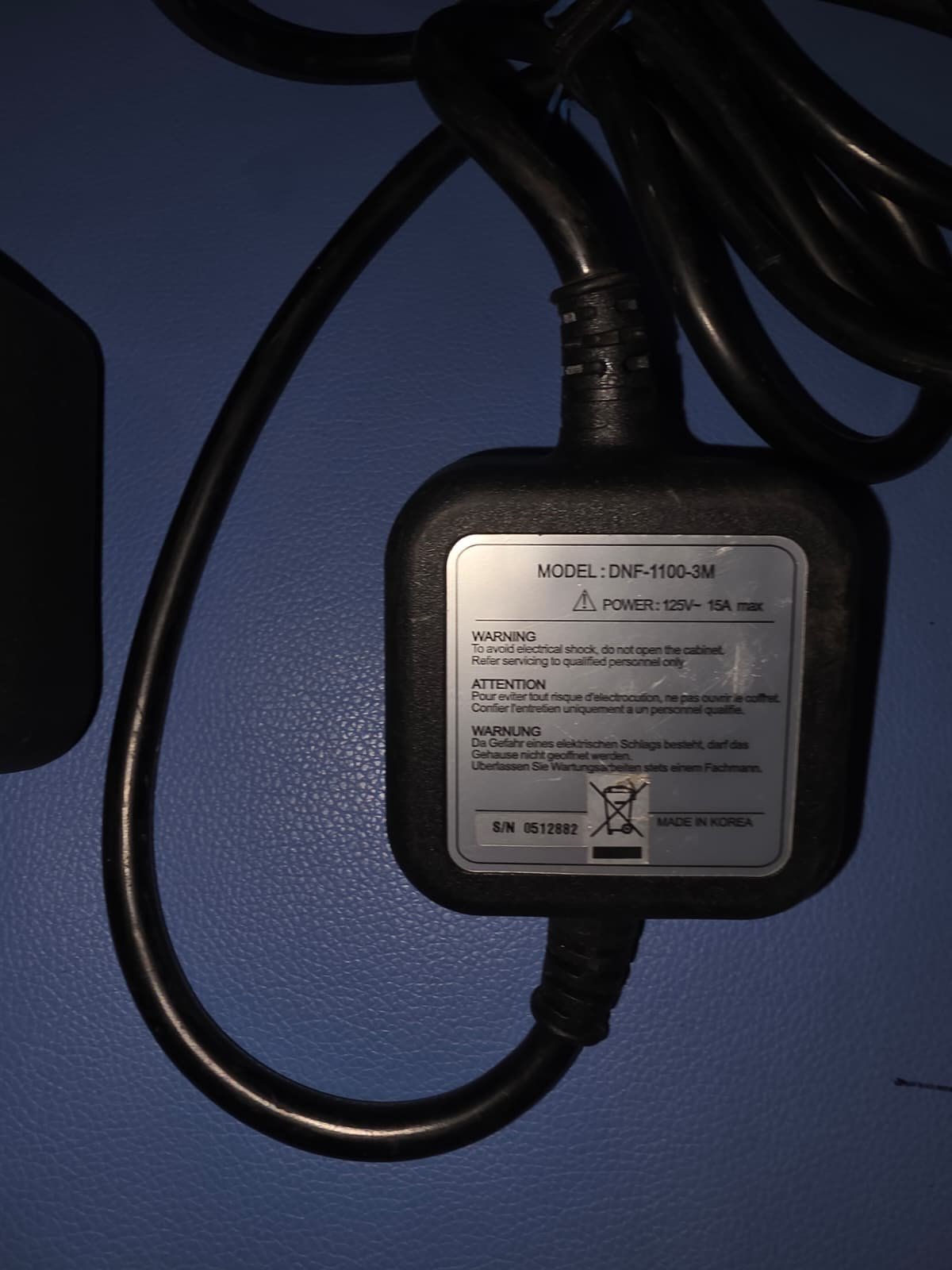B-K Medical ZQ1441 Cable Interface with DNF-1100-3M Power Adapter 125V 15A